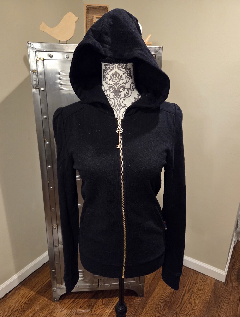 Etnies Broadus Black Full Zip Front Glitter Hoodie w/ Stitched Logo detail sz Sm